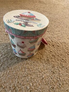 Punch Studio Cream Teal Pink Red Cupcake Holiday Gift Box